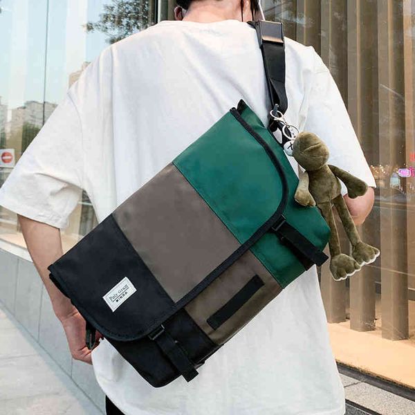 

fashion brand single shoulder bag men's ins style oxford cloth postman cool function messenger men, Black;red