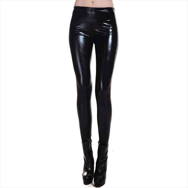 

mid elastic thin large womens leggings plus size imitation faux leather pants skinny shiny black legging fitness