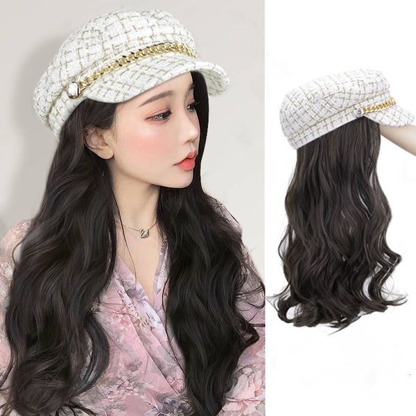 

fragrant wind hat, wig small removable tiktok, wig, long hair, big wave, vibrato, two kinds of selling., Black;brown