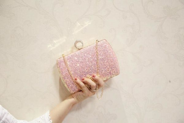 

new fashion pink sequined scrub clutch women&#39s evening bags clutches gold wedding purse female handbag
