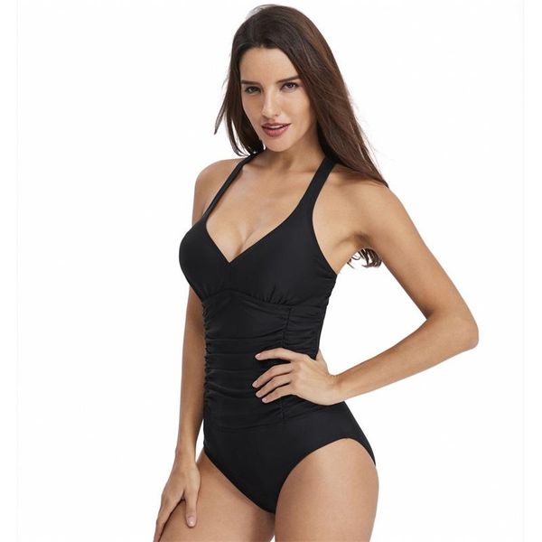 

one-piece suits women solid color monokini bodysuit beachwear athletic swimsuit