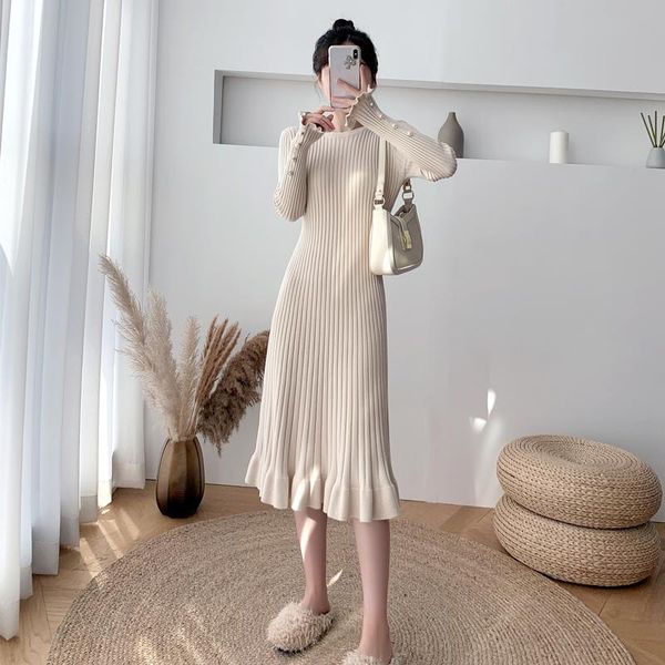 

casual dresses autumn and winter mid-length over-the-knee sweater skirt fishtail korean apricot knitted tight-fitting elegant dress, Black;gray
