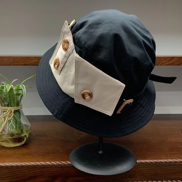 

ca4 japanese basin versatile fisherman buckle adjustable folding irregular hat, Black;white