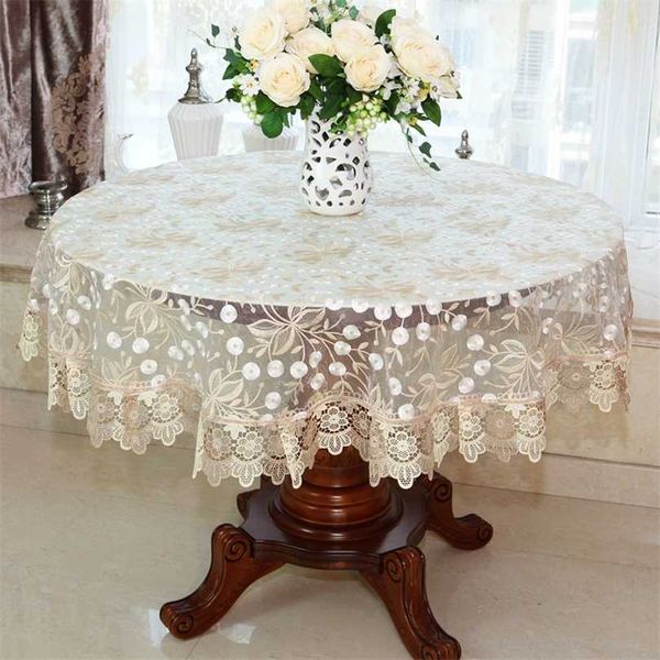 Lace Toalha de Tablecloth Pastoral Toalha De Tablecloth Dining Panos Home Bordado Capa Rosa Decoração De Ouro Casa Toalha 211103