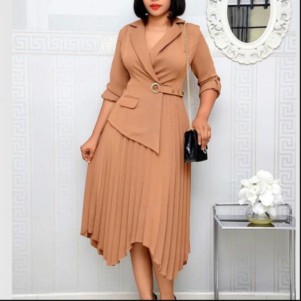 

women elegant dresses womens blazer pleated irregular length with button work wear office ldies modest female fashion autumn, Black;gray