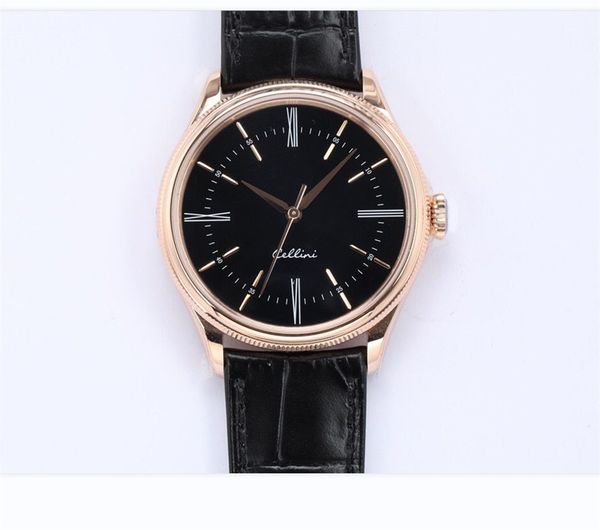 

men's watch automatic chain movement simple fine steel shell sapphire glass side cattle belt needle buckle 39mm, Slivery;brown