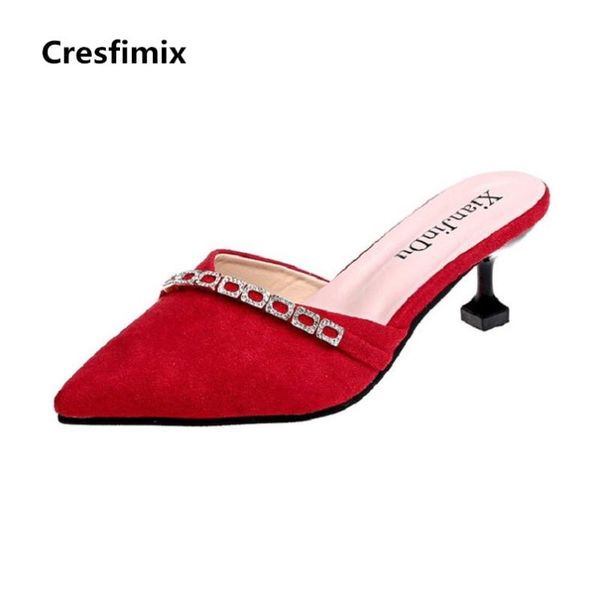 

dress shoes cresfimix sandalias de mujer woman fashion slip on red high heel sandals female cute spring & summer flock sandal c2289, Black