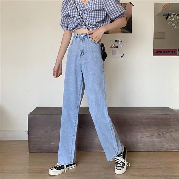

women's jeans dd079 wide-leg denim long pants, straight loose, high-waisted, thin and tall, all-match women, Blue