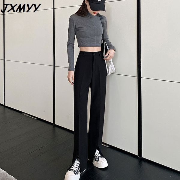 

make black before the split suit pants female spring big yards of tall waist wide hang down feeling little wide-legged mop the f 210412, Black;white