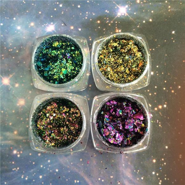 

sale 1 box chameleon flakes magic effect multi chrome nail powder glitter sequins art gel polish manicure1, Silver;gold