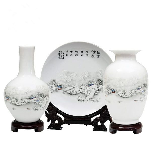 

vases jingdezhen classical chinese style living room, antique frame, tv cabinet decoration, three sets of ceramic vase ornaments.