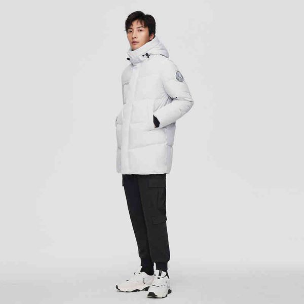 

bosideng 2021 new men's down et medium long profile simple inclusive hood windproof and warm coat, Black;white