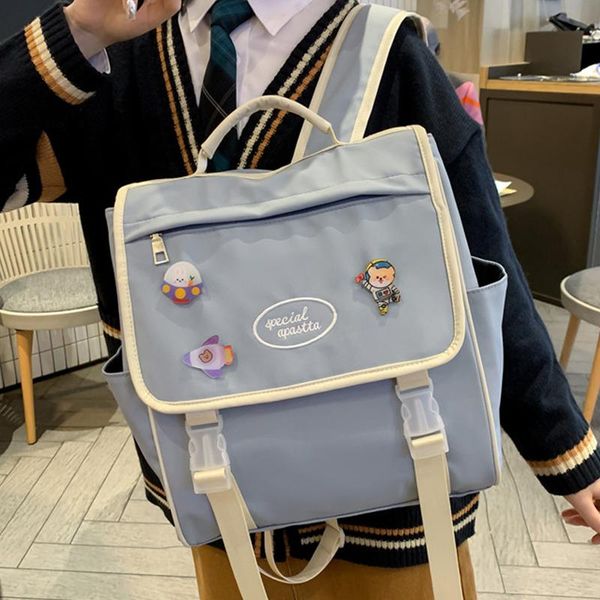 

multifunctional backpack teenage girl ring buckle portable travel bag female small schoolbag badge women backpacks school bags