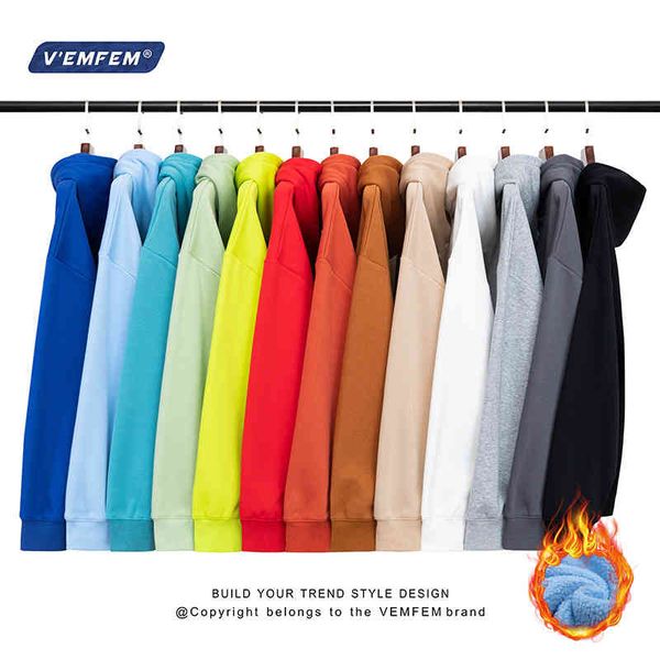 

solid color brand thickened plush men's sweater 2021 new fce loose couple hoodie, Black