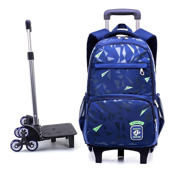 

for grades 3-9 kids trolley schoolbag book bag boys girls backpack waterproof removable children school bags with 2/6 wheels
