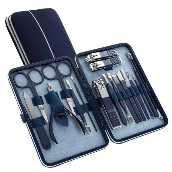 

nail art kits clipper set pedicure kit 18pcs stainless steel professional manicure for men & women with blue leather travel case