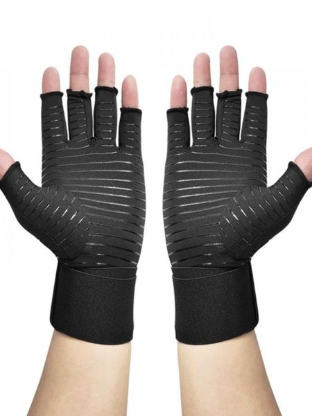 

wrist support outdoor sports half-finger adjustable gloves healthy fiber compression arthritis treatment, Black;red