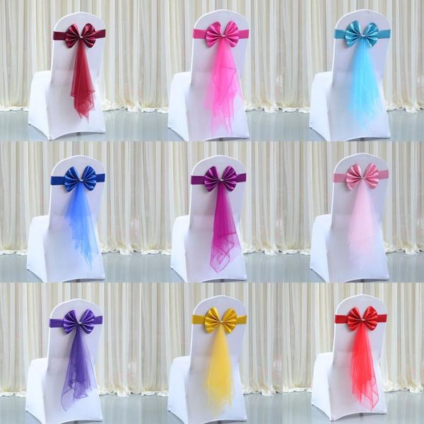 

sashes 10/50pcs wedding chair decoration elastic bowknot bow knot tie el banquet home decor pink/gold multi color