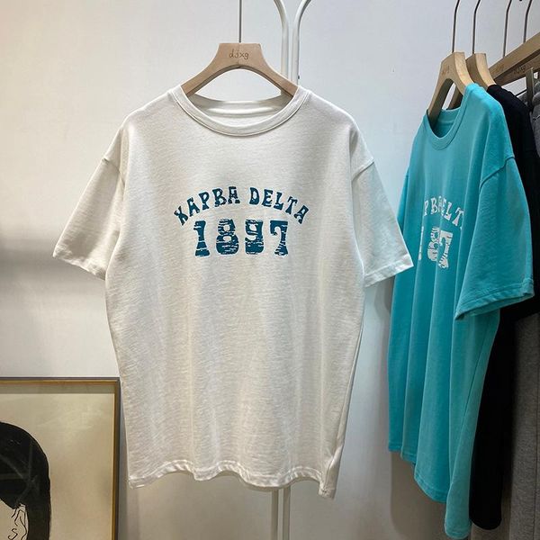 

women's t-shirt retro loose letter print short-sleeve early summer bottoming shirt, White