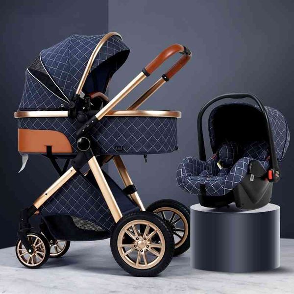 

luxury baby stroller 3 in 1 high landscape cart can sit lie portable pushchair cradel infant carrier