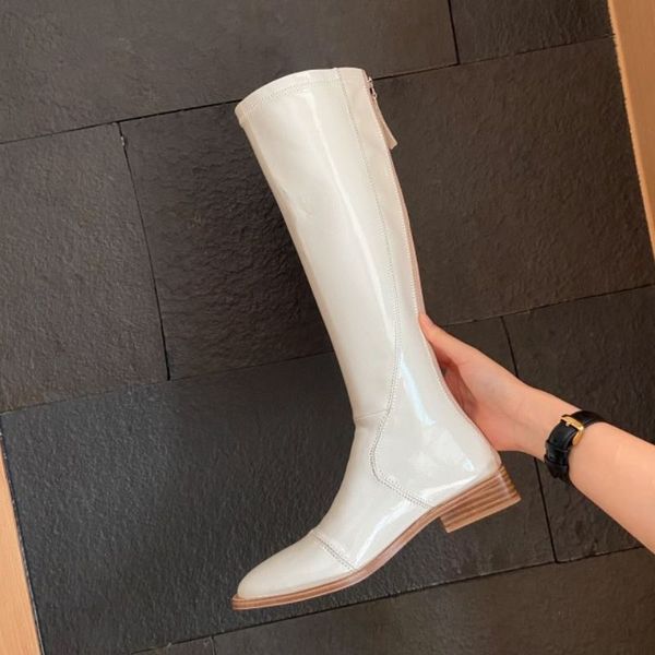 

women knee boots fashion pu leather zipper flats winter shoes woman warm long boot office lady footwear size 33-42, Black