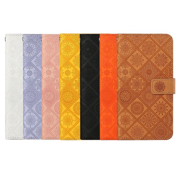 Custodie a portafoglio in pelle stile etnico retrò per Iphone 15 Plus 14 Pro MAX 13 12 11 XS X XR 8 7 6 Impronta Fiore Pizzo Henné Mandala Floreale Porta carte d'identità Porta carte di credito Flip Cover