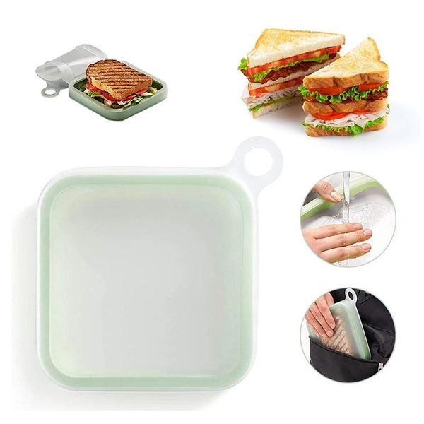 

reusable silicone sandwich toast box outdoor office school portable soft breakfast bento for children adults dinnerware sets