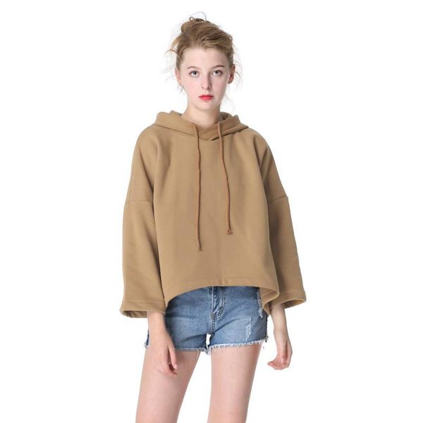 

women's hoodies & sweatshirts 2021 style for autumn and winter irregular pullover hoody profile three-quarter sleeves plus velvet loose, Black