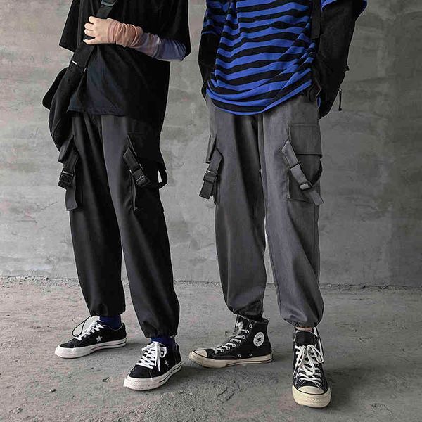 

men's pants spring and autumn youth solid color wild multi-pocket straight fashion loose casual black / grey dxrv