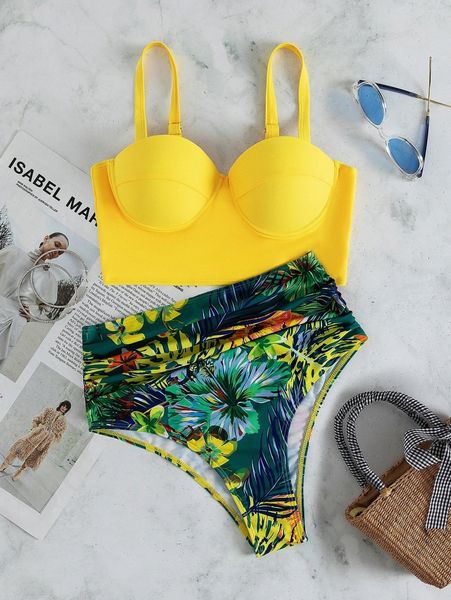 

floral & tropical ruched push up bikini swimsuit r5tv#, White;black
