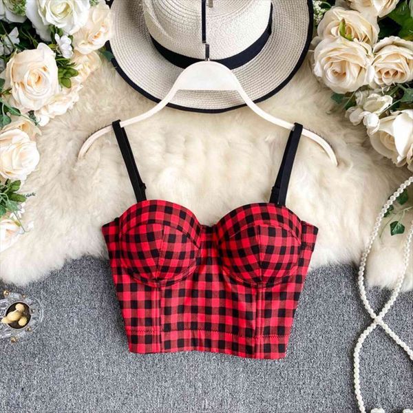 

fashion outside wearing women camis clothes dancing plaid sleeveless bustier croset crop korean clothing r149, White