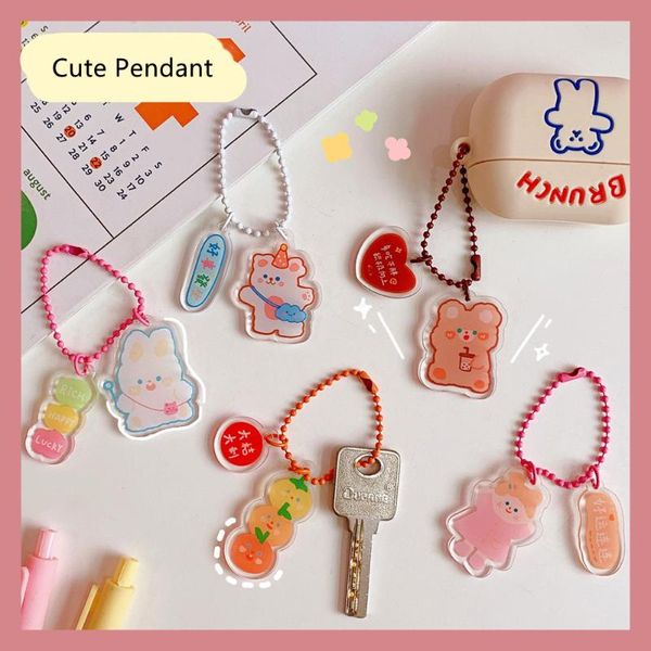 

keychains cute good luck acrylic key pendant with bead chain bear orange headset box backpack, Silver
