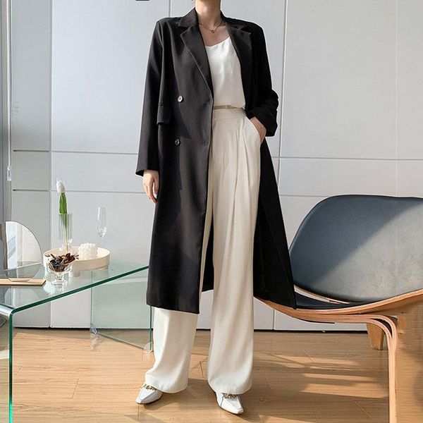 

women's suits & blazers [ewq] korea chic temperament white blazer autumn 2021 notched loose double breasted long sleeve suit jacket, White;black