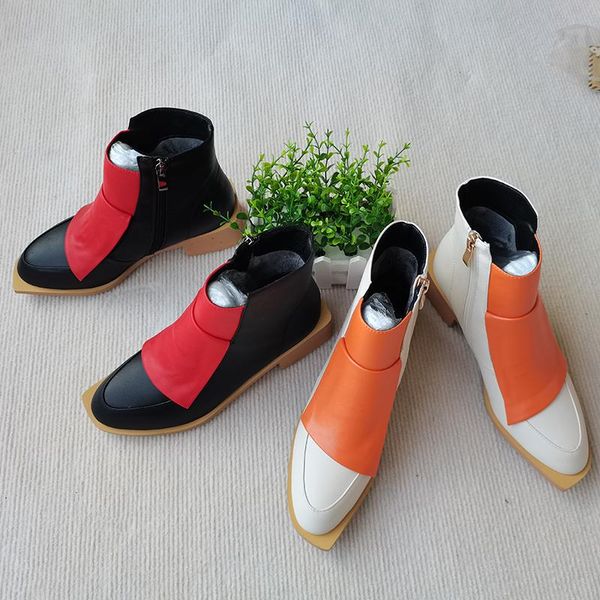 

boots women ankle plus size 22-26.5cm spring and autumn women's shoes two-color stitching for black