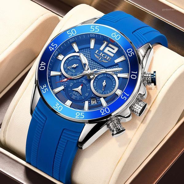

relogio masculino fashion watch men lige brand sport watches silicone mens waterproof quartz clock man casual wristwatch wristwatches, Slivery;brown