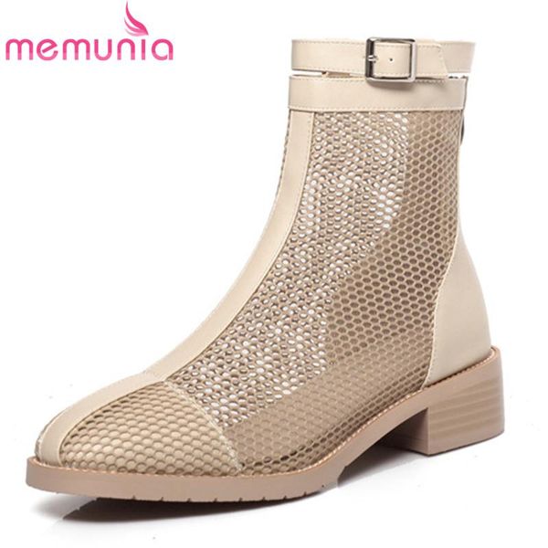 

boots memunia 2021 arrive summer mesh women low heel casual shoes round toe zip comfortable ankle big size 43, Black