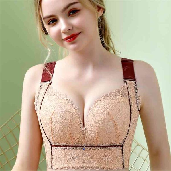 Dantel Uzun Çizgi Sütyen Kadınlar Için Tel Ücretsiz Yastıklı Lingerie Seksi Artı Boyutu Iç Çamaşırı Korse Sacriere 210728