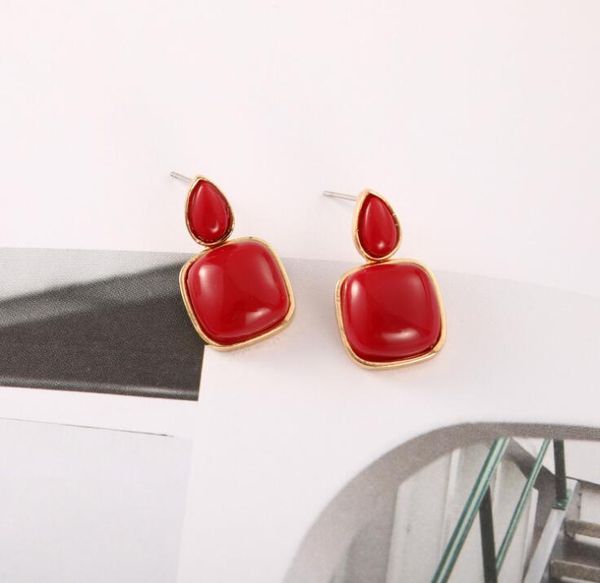 

dangle & chandelier vintage original simple year wine red drop female korean temperament birth earrings without pierced ears, Silver