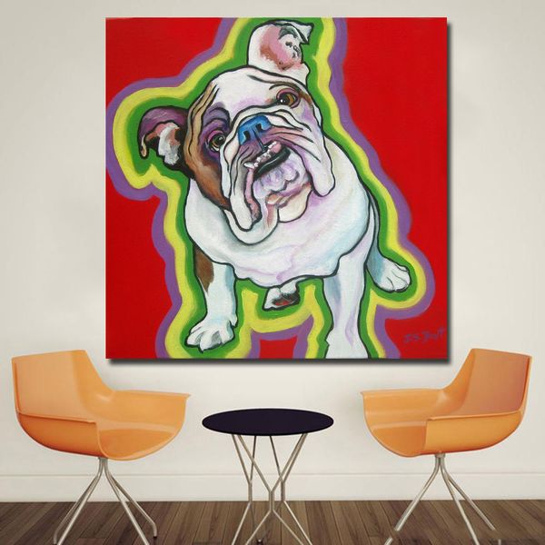 Alfeiteiro tamanho grande impressão pintura a óleo pintura de lona francês bulldog casa decorativa fotos de parede para a sala de estar desaprimida