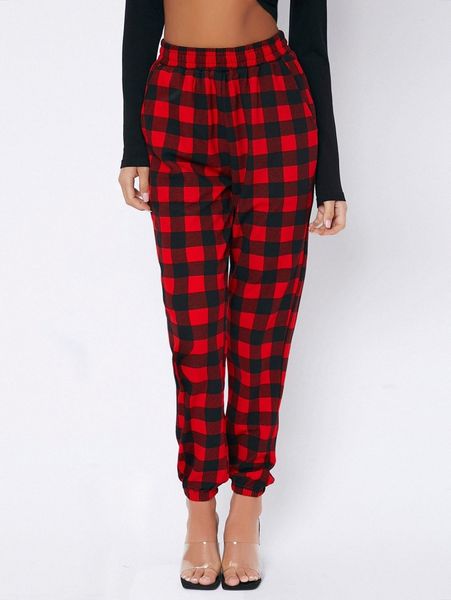 

petite gingham print high waist pants w3qy#, Black;white