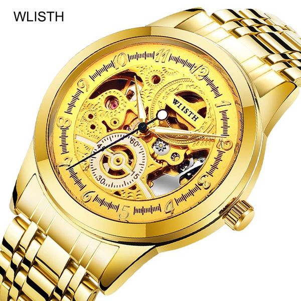 

wristwatches quality skeleton watch wlisth sport mechanical luxury mens watches brand clock men automatic montre homme, Slivery;brown