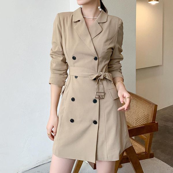

casual dresses elegant women notched bodycon blazer mini dress with sashes 2021 office ladies long sleeve party white wrap, Black;gray