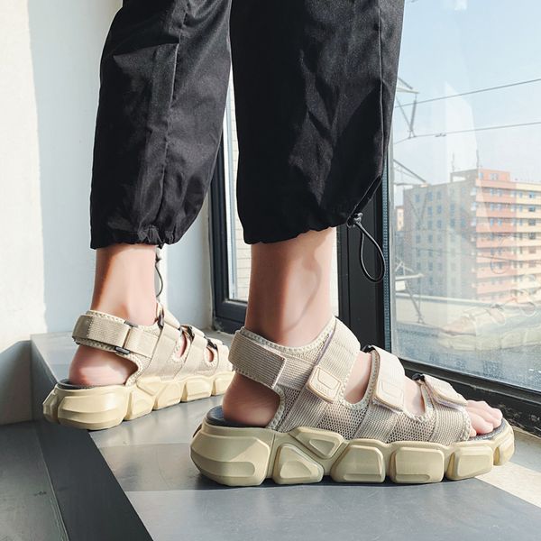 

mens sandal 2021 new fashion trend flip-flop sports leisure breathable beach shoes non-slip soft sole casual shoes men slippers, Black