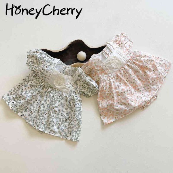 

summer baby bodysuit floral princess short sleeve girl cloth girls clothes bodysuit 210515, Blue