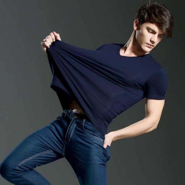 

summer men's t-shirt solid color lycra cotton short sleeve loose round neck v-neck half top, White;black