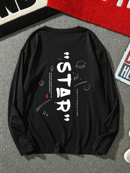 

men slogan graphic long sleeve tee u1ia#, White;black