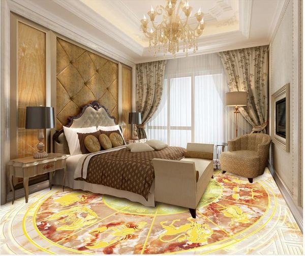 

wallpapers 3d flooring twelve constellation compass marble pvc self-adhesive wallpaper floor painting