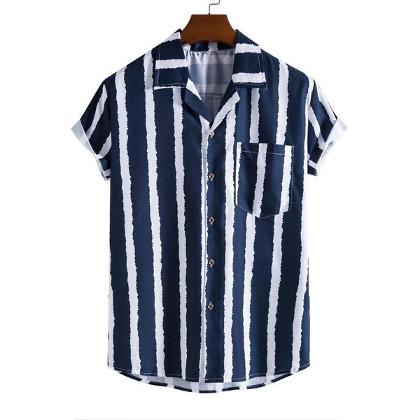 

men's casual shirts stripe shirt summer short sleeve for men hawaiian flower print button up harajuku chemise homme, White;black