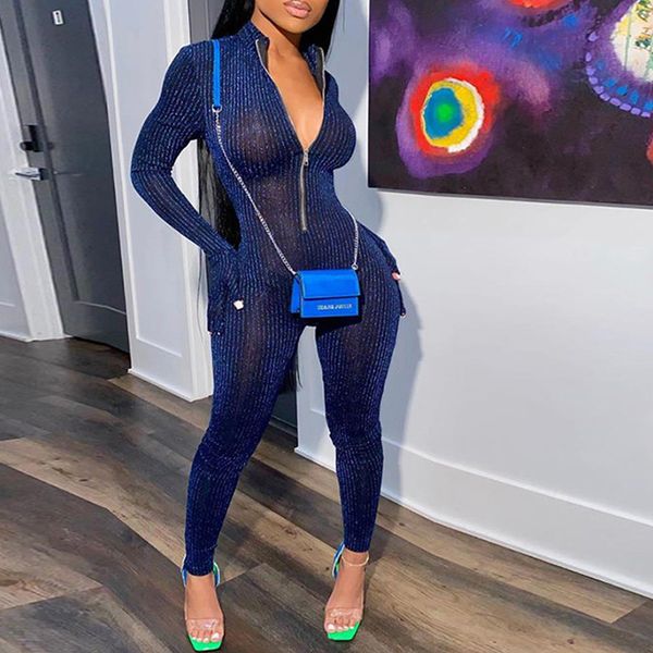 

spring 2021 women jumpsuit with glove shiny velvet transparent see through jumpsuits for women blue black one piece club outfits, Black;white
