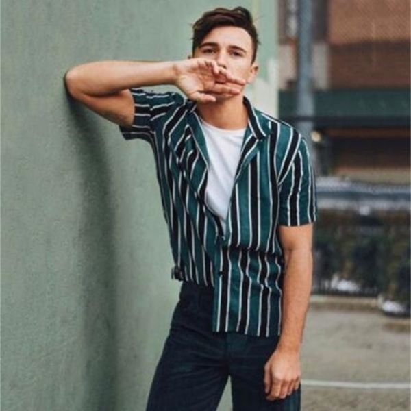 

t-shirts men's high street casual male striped streetwear shirt men summer short sleeves shirts m-3xl, White;black